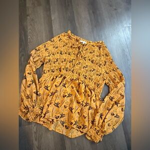 Rose & Olive Yellow Floral Smocked Blouse